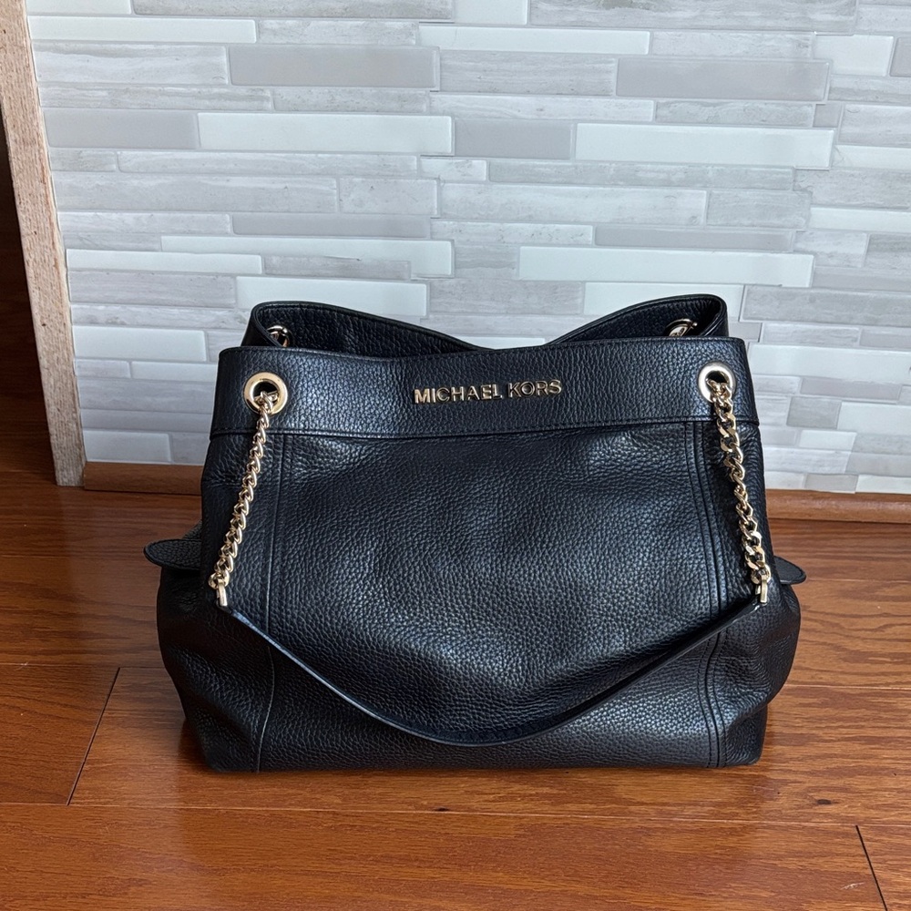 Michael Kors Black Shoulder Bag with Gold Accents
